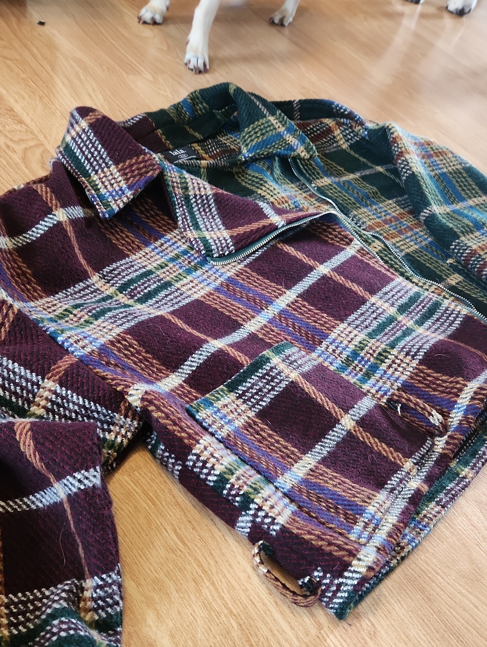 Dressed In Lala Two-Tone Plaid Cropped Moto Jacket - Picture 4 of 7